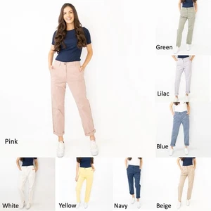 M&S Womens Trousers Chinos Cotton Blue Lilac Green Navy White Beige Pink Yellow - Picture 1 of 103