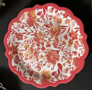 Pioneer Woman Red White Painterly Floral-Coral Melamine Plates Set 4 Brand New - Picture 1 of 9