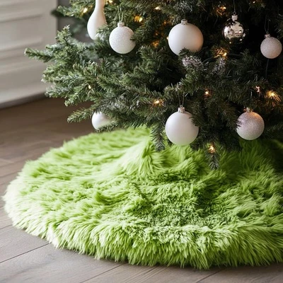 48 Inch Faux Fur Christmas Tree Skirt Green Plush Skirt for Merry Christmas P... - Image 1 of 4