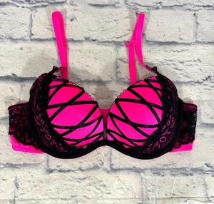 Reggiseno donna LaSenza 34B(US) Show Off push up ferretto bordo pizzo rosa caldo/nero - Foto 1 di 5