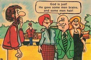 Happy Traveler Bearded Man vs Bald Man Humor Funny Vintage Postcard - Picture 1 of 2