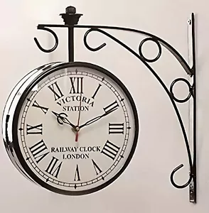 Antike Victoria Bahnhofsuhr doppelseitig Eisenbahn Wanduhr Wohndeko &... - Bild 1 von 2