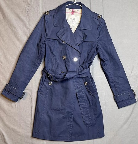 Coach trench donna blu navy con cintura taglia XS fodera colorata a quadri