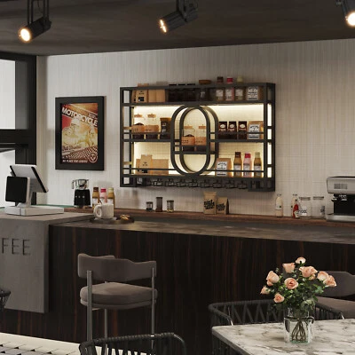 Estante para vino de metal con iluminación LED de 39"/47" estantes montados en la pared para cocina comedor  Foto 1 de 4