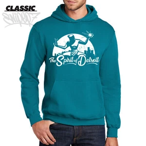 MICHIGAN THE SPIRIT OF DETROIT TEAL CLASSIC HOODIE 313 Sweatshirt Motor City - Picture 1 of 3