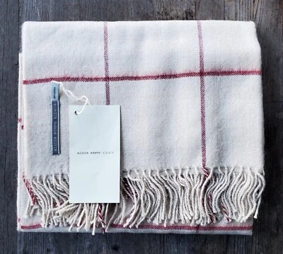Alicia Adams 100% Alpaca Throw Blanket Ivory & Red Check – Ret. $450 - NEW - Image 1 of 4