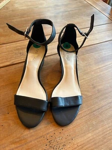Cavigliera Nine West tacco donna 8 M punta aperta zeppa pelle nera nuova - Foto 1 di 9