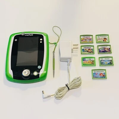 Leap Frog LeapPad 2 with Green Cover Stylus 7 Games and Power Adapter - Tested - Image 1 of 4