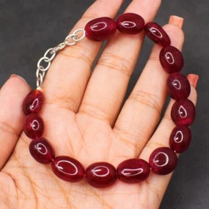 127.00 Cts Red Ruby Oval Shape Beaded 6 Inches Beautiful Bracelet AK 34 E503 - Picture 1 of 3