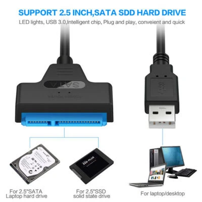 USB 2.0 to SATA 22PIN Adapter Converter Cabel For SSD HDD Hard Drives UF - Image 1 of 4