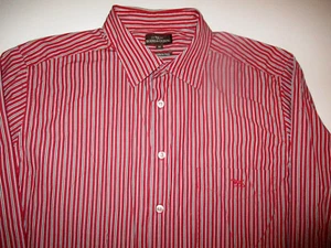 RODD AND GUNN NZ DESIGNER MENS NICE DEEP RED WHITE STRIPED SHIRT LARGE VGC - Picture 1 of 2