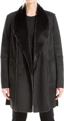 Max Studio London $198 Black Faux Suede and Faux Fur Lined Coat Size Small NWT - Image 1 of 4