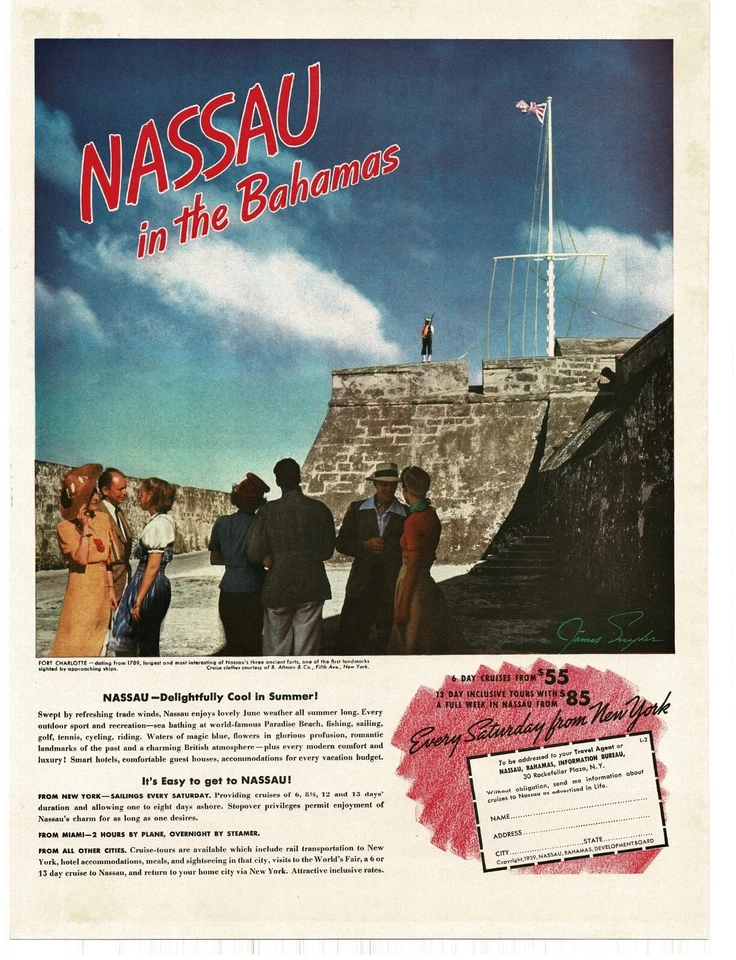 1939 Nassau Bahama Information Bureau Fort Charlotte travel tourism Vintage Ad - Image 1 of 1
