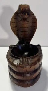 Hand Carved Solid Wood Cobra Snake Ashtray - Picture 1 of 10