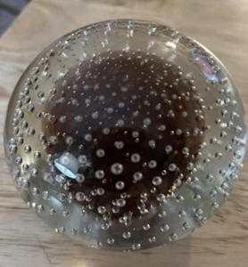 Peso carta sfera a bolle controllato nero e trasparente vetro artistico vintage - Foto 1 di 3
