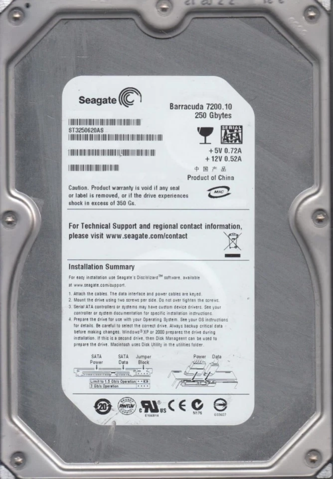 250 GB SATA Seagate barracuda 7200.10 ST3250620AS 16MB HDD 3.5 " Hard Drive New - Image 1 of 1