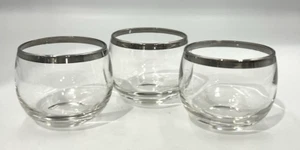 3 Vintage 50s Dorothy Thorpe-Style Roly Poly Glass with Silver Rim 5 oz MCM - Picture 1 of 9