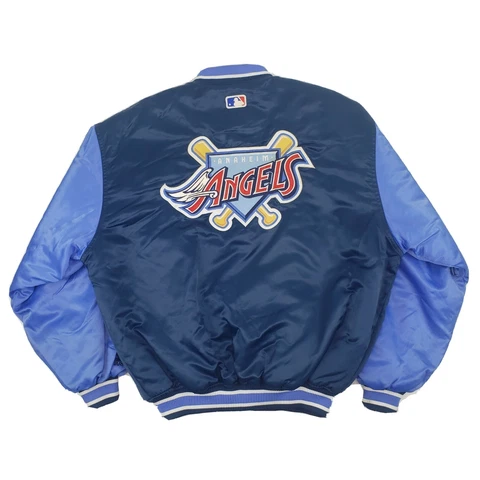Vintage 90s Starter Anaheim Angels Satin Jacket Large Diamond Collection Blue Cover