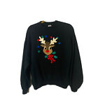 Vintage Christmas Sweatshirt Rudolph Reindeer Made In USA Kitsch Sz L Festive