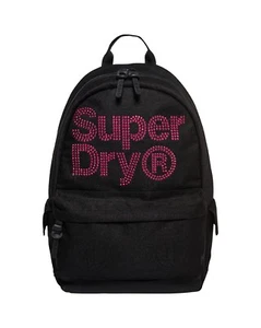 Superdry Rhinestone Montana Black/Pink Rucksack Backpack - Picture 1 of 7