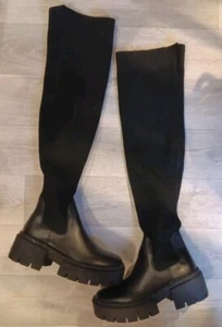 TRUFFLE COLLECTION KNEE HIGH SOCK BOOTS CHUNKY BOOT SIZE 4 EU 37 RRP £34.99 - Picture 1 of 9