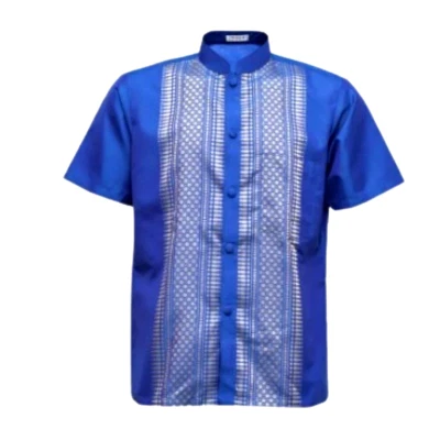 Shirt Sleeve Thai Silk Short Men's Blue Casual Traditional Small XXl 50 Inc Mens - Image 1 of 4