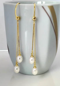 Luxus lange  Perlen Ohrringe Hänger 14K vergoldet NEU - Bild 1 von 8