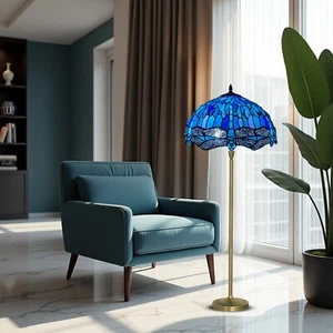 Blaue Libelle Tiffany Stil 16 Zoll Buntglas Schirm Stehlampe Home Living - Bild 1 von 10