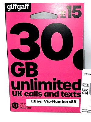 30GB NEW giffgaff Sim Card with Credit Pay As You Go PAYG 2G 4G giffgaf gifgaf