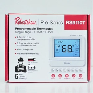 Robertshaw RS9110T Programmable Wall Thermostat 1 Heat 1 Cool Touchscreen - Picture 1 of 8