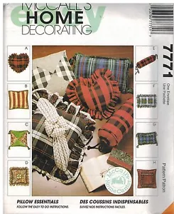 7771 UNCUT VTG McCalls Sewing Pattern Home Decor Pillow Essentials Heart Bolster - Picture 1 of 2