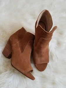 Steven by Steve Madden Ready Chestnut Suede Peep Toe Stack Heel Bootie Sz 9.5 - Picture 1 of 5