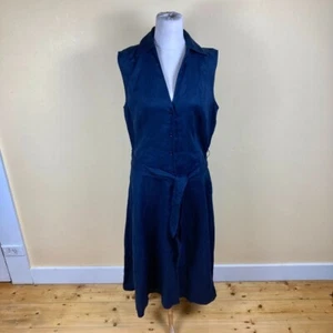TRENERY 100% French Linen Midi Shirt Dress - Navy Blue, Sz 10 BNWT - Picture 1 of 18