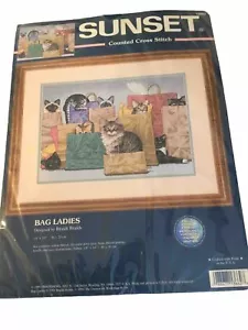 Sunset TASCHE DAMEN gezählt Kreuzstich Kit 13662 Katzen in Einkaufstaschen 1999 NEU - Bild 1 von 1