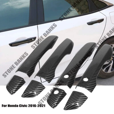 4Pcs Carbon Fiber Door Handle Cover for Honda Civic 2016-2021 w/ Smart Key Hole - Image 1 of 4