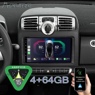 Android 15 Autoradio für Smart Fortwo 451 2005-2011 Navi Carplay WIFI 4+64G DSP - Bild 1 von 4