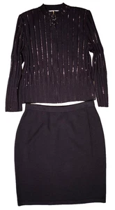 Cárdigan de Colección St. John Noche Marrón Negro Cremallera Lentejuelas Talla 12 + Falda Talla 14 - Imagen 1 de 9
