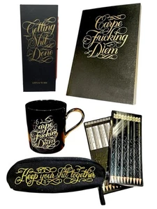 Swearing Stationary Calligraphuck 5-Piece Set Black & Gold BRAND NEW - Picture 1 of 7
