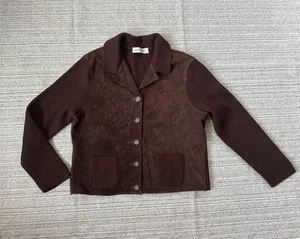 Valerie Steven’s Cardigan Sweater Women’s Large, Brown Leather and Wool - Picture 1 of 4