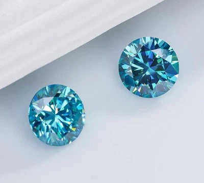 10Ct Fancy Blue color Round Cut VVS1 Diamond Premium Quality Loose Gemstone 2Pcs - Image 1 of 4