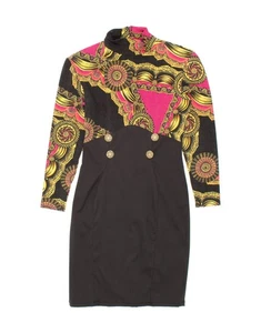VINTAGE Womens Abstract Pattern Graphic Bodycon Dress UK 10 Small Black AQ03 - Picture 1 of 2