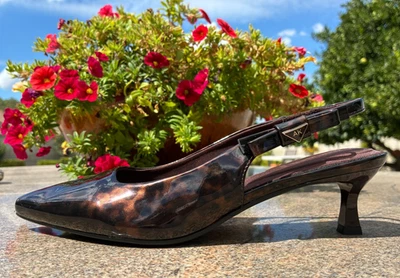 LEFT SHOE ONLY Anne Klein Sling Back Patent Leather Kitten Heel Brown Size 9 NEW - Image 1 of 4