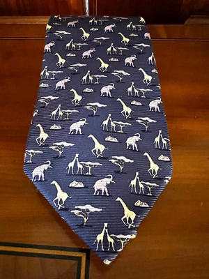 Alain Figaret Corbata Vintage Seda Púrpura Corbata con Elefantes y Jirafas Foto 1 de 3