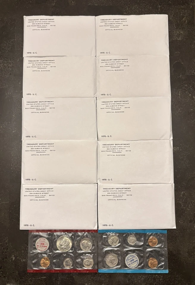 Lote de 10 juegos de juegos PDS de 1970 sin circular como nuevos con fecha clave 1970-D mitad de plata Foto 1 de 1