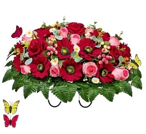 MUVIC Artificial Cemetery Flowers Saddle- Memorial Flowers - Outdoor Grave - Picture 1 of 7