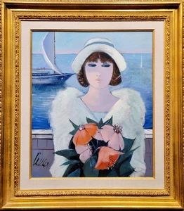 Charles Levier - Mujer de Blanco con Flores en la Marina - Pintura al óleo - Imagen 1 de 10