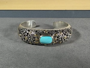 Pulsera Samuel Benham hecha a mano de plata de ley 925 y oro de 18 quilates turquesa 57,7 g - Imagen 1 de 19