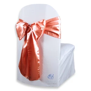 100 pcs Satin Chair Cover Bow Sash 108"x8" - Coral - Wedding Party Banquet tk - Picture 1 of 5