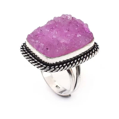 Pink Titanium Druzy Gemstone Ethnic Style Handmade Jewelry Ring 8.50'' K599 - Image 1 of 4