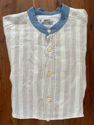 Hackett linen beach stripe Grandad shirt, Size Medium, VGC, Free P&P - Image 1 of 4